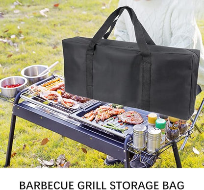BBQ Tools Carry Bag,Large Capacity Oxford Grill Tool Carry Bag, Waterproof Outdoor BBQ Grill Accessories Bag for Picnic Cooking Camping Trip (Black,24.8x 5.12 x 9.45inch)