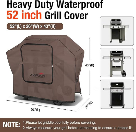 Exclusive Foldable 52 inch Grill Cover, 600D Heavy Duty Outdoor BBQ Cover for 2-4 Burners Grill Weber 7106 Spirit 200 300 Series, Coffee