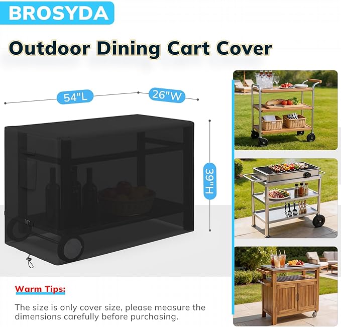 Outdoor Prep Table Cover, Waterproof Outdoor Dining Cart Cover, Heavy Duty Oxford Fabric for 54-inch Keter Unity Portable Table, Outdoor Storage Cabinet and Utility Cart, 54"L×26"D×39"H, Black