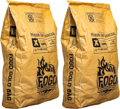 FOGO Premium Hardwood Lump Charcoal, Natural, Large Sized Lump Charcoal for Grilling and Smoking, Restaurant Quality, 17.6 Pound Bag, 2-Pack