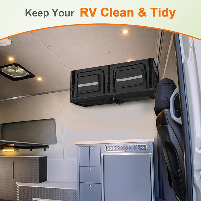 36" RV Overhead Soft-Sided Storage Cabinet, RV Organizer Storage Cabinet Compatible with Mercedes-Benz Sprinter, Ford Transit & RAM Promaster Vans, Black