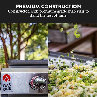Gas One Flat Top Grill With 4 Burners - Premium Propane Outdoor Grill Cart - Stainless Steel Auto Ignition Camping Griddle - Easy Cleaning Cooking