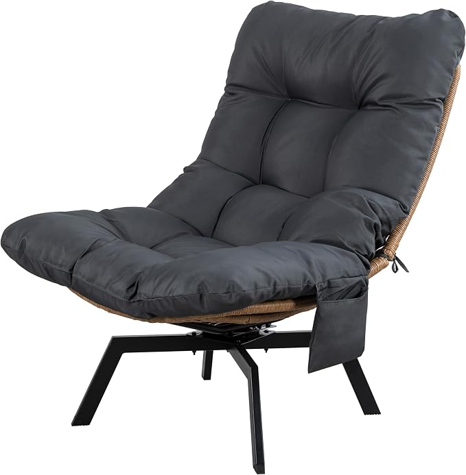 Shintenchi Outdoor Wicker Swivel Chair,Nature Rattan Patio Rotating Chair with Cushion,360° Rotation Patio Lounge Chairs for Living Room Bedroom Backyard Balcony(Grey Cushion)