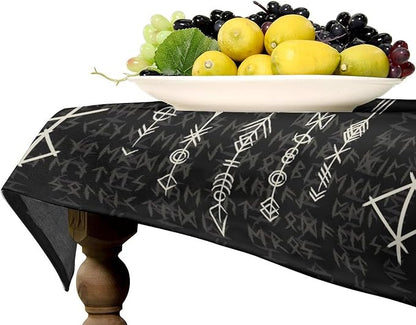 Vintage Viking Pattern Tablecloth, Gothic Helm of Terror Scandinavian Viking Seasonal Table Cloth Waterproof Wipeable Table Cover for Picnic Holiday Party Kitchen Dining 60x90