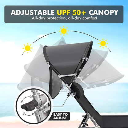Wheel-To-Go Oversized Tanning Chair with Face Hole & Wheels | Portable Heavy Duty Folding Lounge Chair | Outside Sunbathing Reading Relaxing Beach Poolside Lawn | XL Wide | 330 LBS (Patent Design)