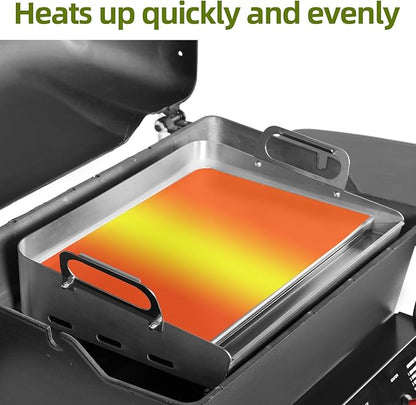 Griddle for Gas Grill, Flat Top Griddle with Non-Stick, Heat Evenly Stainless Steel Griddle, Heat Resistant, No warps, Perfect for Gas/Charcoal Grill, Camping, Tailgating Parties - 23"X16"