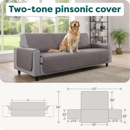 FurHaven Water-Resistant Sofa Cover for Dogs & Cats, Reversible Couch Protector with Secure Straps and Pinsonic Quilted Fabric, Machine Washable Couch Cover, Sofa Sized, Gray Mist