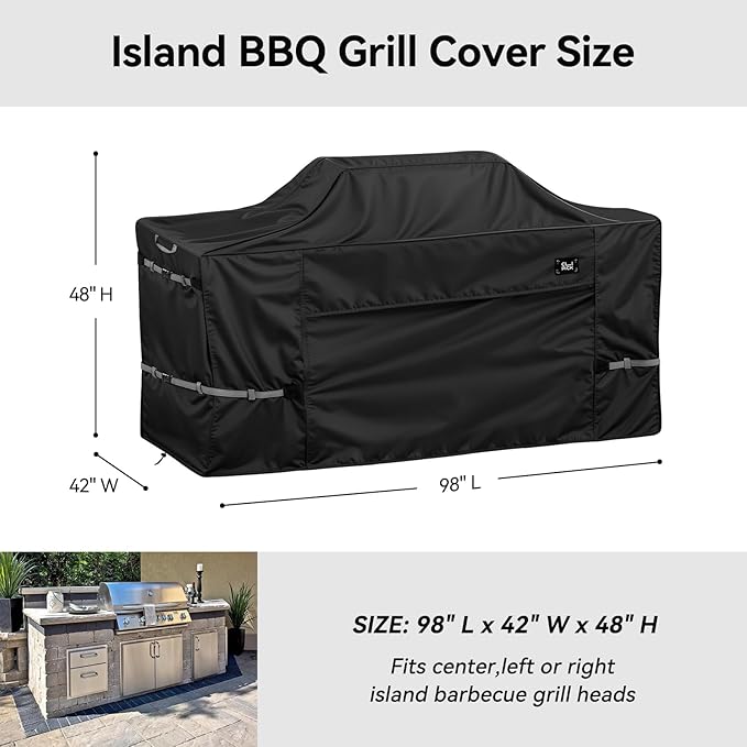 98 Inch Island Grill Cover,600D Heavy Duty Waterproof BBQ Covers for Outside,Tear & Fade Resistant Outdoor Kitchen Cover with Buckle, Drawstring,Air Vent,Black