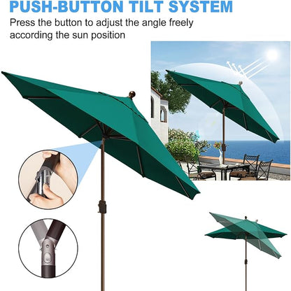 Eurmax USA 10-Year-Non-Fading 10FT Outdoor Patio Market Umbrella,UPF50+ UV Resistant Sun Shade,Heavy Duty Commercial Grade,Crank Lift&Tilt,Windproof Vented Top for Garden,Pool,Deck,Teal