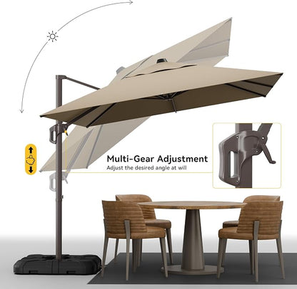 9x12 FT Cantilever Patio Umbrella, Large Rectangular Offset Outdoor Umbrella with 360° Rotation, Heavy Duty Shade Umbrella for Garden Backyard Deck Poolside Courtyard, Brown
