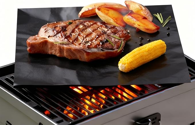 UBeesize 6 Pack Black Grill Mats for Outdoor Grill, Heavy Duty BBQ Grilling Matt & Oven Liners, Resuable, Easy to Clean, Works on Gas Charcoal Electric Grill, Smoker, Oven -15.75 x 13 Inch