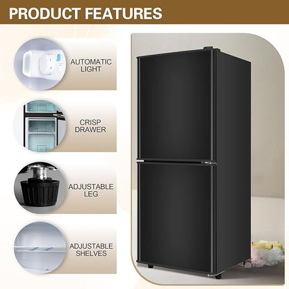 Dorm Size Fridge with Freezer 4.3 Cu. Ft., 2-Door Small Refrigerator with Bottom Freezer, 7-Level Thermostat Control, Low Noise Mini Fridge for Apartment, Office, Kitchen, Black