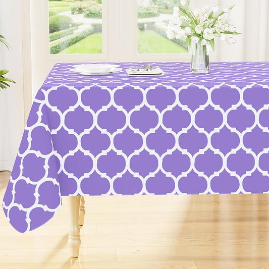 Smiry Rectangle Table Cloth, Waterproof Vinyl Tablecloth with Flannel Backing for Rectangle Tables, Wipeable Spillproof Plastic Tablecloths for Dining, Camping, Indoor and Outdoor, (60"x84", Lavender)