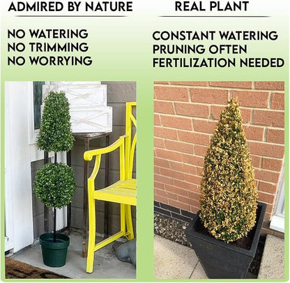 Admired by Nature 38" Artificial Ball-Shaped Topiary Tree - for Home Decor, Offices, Front Porches, Indoor & Outdoor Faux Trees with Green Pot - Set of 2, Green