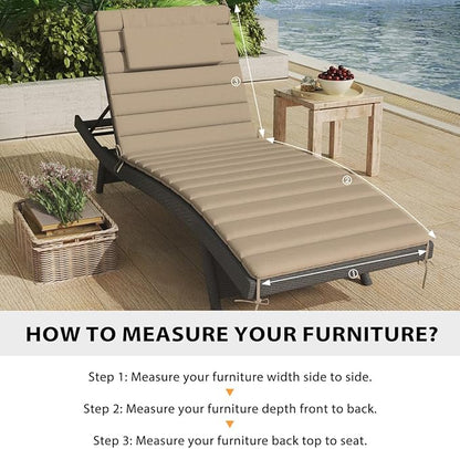 Sundale Outdoor Olefin Quilted Lounge Cushion Set of 4, Patio Foldable Chaise Lounger Cushion, Water-Resistant Lounge Chair Pad with Straps Khaki, 72 x 21 inches