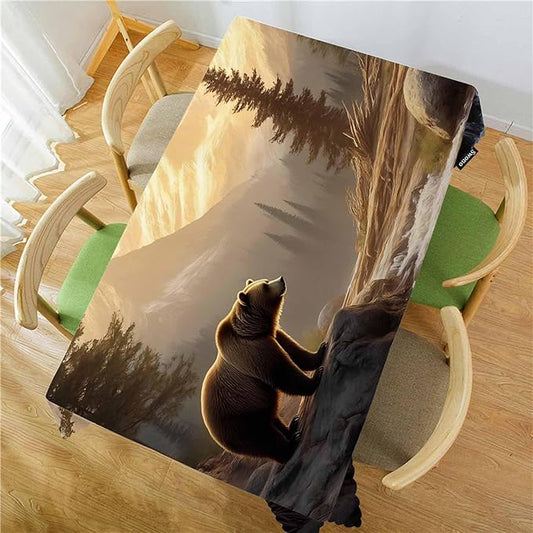 Swono Grizzly Bear Tablecloths Animal Bear Brook Canyon Forest Mountain Nature Kitchen Dinning Tabletop Decoration, Polyester Table Cover for Indoor Outdoor 50x72 Inch Tablecloth