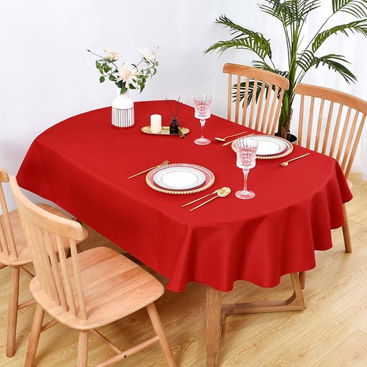 Wolkemer Oval Tablecloth 60 x 84 Inch Washable Fabric Table Cloth Solid Red Table Cover for Dining Wedding Party Banquet Tabletop Decoration