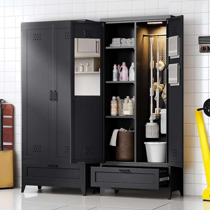 YITAHOME 71" Metal Garage Storage Cabinet with Adjustable Shelves, Black | Built-in Pegboard, Adjustable Shelves, Heavy-Duty Metal, for Garage Gym Basement Warehouse, Easy Assembly