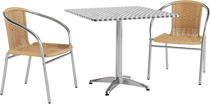 Flash Furniture Lila 31.5'' Square Aluminum Indoor-Outdoor Table Set with 2 Beige Rattan Chairs | Indoor/Outdoor Use, Beige Rattan Chairs