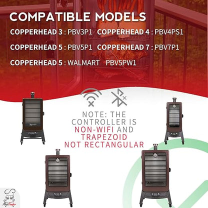 Trapezoid Control Board for Pit Boss Vertical Smoker 3/4/5/7 | for Copperhead and Sportsman series, 4 temp programs, 150–425°F range, Smoke mode, Prime, and upgraded circuit protection.