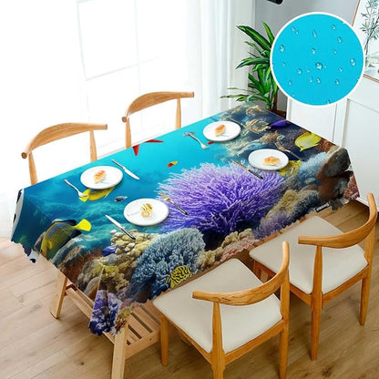 Swono Underwater World Tablecloths Tropical Coral Reefs Jellyfish Kitchen Dinning Tabletop Decoration, Polyester Table Cover for Indoor Outdoor 50x72 Inch Tablecloth