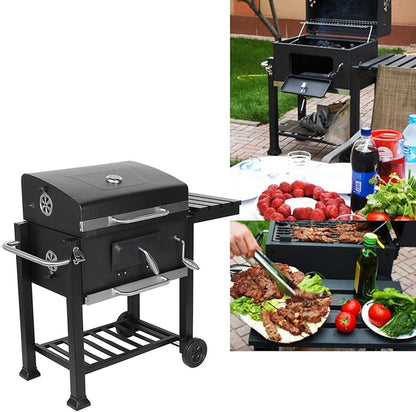 Portable Charcoal Grill, Large BBQ Grill with Wheels, Adjustable Vent Outdoor Grill for Camping, Picnic and Garden