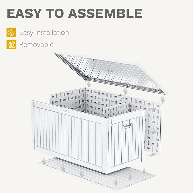 DWVO 320 Gallon Resin Outdoor Storage Box, XXL Double-Wall Waterproof Deck Box with Divider, Doubles as Table or Seating with 1000 lbs Capacity, Lockable (Grayish-White)