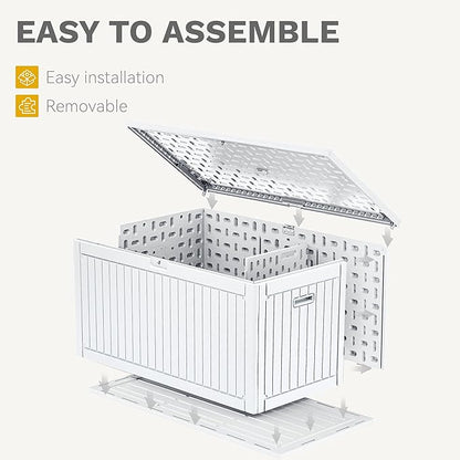 DWVO 320 Gallon Resin Outdoor Storage Box, XXL Double-Wall Waterproof Deck Box with Divider, Doubles as Table or Seating with 1000 lbs Capacity, Lockable (Grayish-White)