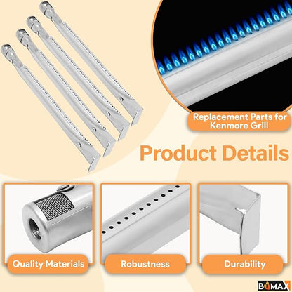 BQMAX Grill Parts for Kenmore 4 Burner Grill 146.34611410 146.23678310 146.10016510 146.23679310 146.16142210 146.23673310 Heat Plate & Burner Kit for Kenmore Grill Replacement Parts