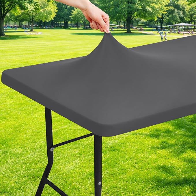 Moosfor Spandex 5 Foot Rectangle Table Cloth, Elastic Fitted Tablecloths for Picnic, Stretch Washable Patio Table Cover for Outdoor, Camping, Banquet and Parties (Dark Grey, 30"x60")