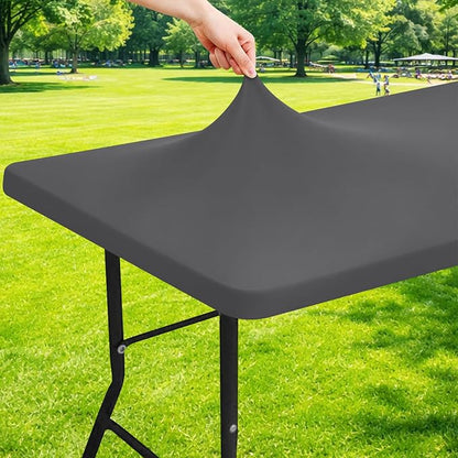 Moosfor Spandex 8 Foot Rectangle Table Cloth, Elastic Fitted Tablecloths for Picnic, Stretch Washable Patio Table Cover for Outdoor, Camping, Banquet and Parties (Dark Grey, 30"x96")
