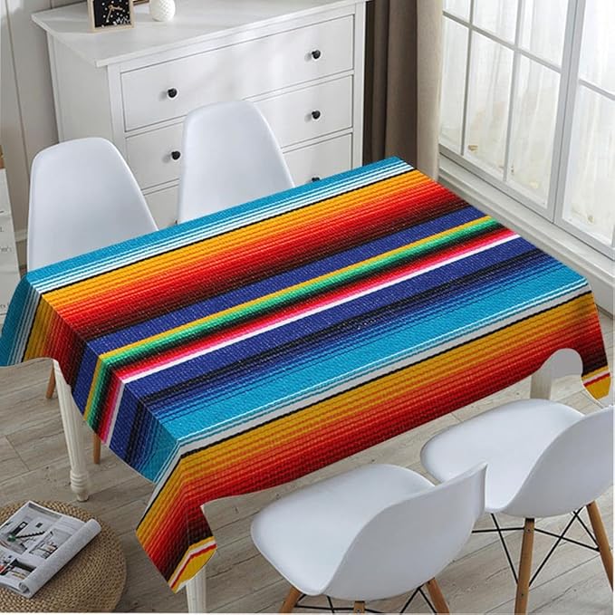 TKS MITLAN Colorful Mexican Style Tablecloth Decor Stripes Lines Art Feature Bright Table Cloth Dining Room Kitchen Table Cover 60" X 84" Oblong/Rectangle