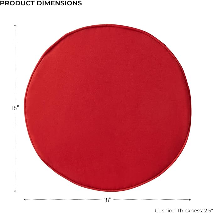 Set of 2 Outdoor 18 inch Round Patio Dining Chair Pads – Comfortable Fiber-Filled Seat Cushions with Ties, Reversible Polyester Fabric - Salsa Red