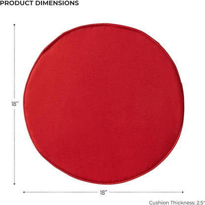 Set of 2 Outdoor 18 inch Round Patio Dining Chair Pads – Comfortable Fiber-Filled Seat Cushions with Ties, Reversible Polyester Fabric - Salsa Red
