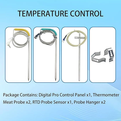 Digital Thermostat Kit for Traeger Control Panel Kit Parts Replacement, Compatible with Traeger Pellet Wood Pellet Grills，with 7" RTD Temperature， 2 Meat Probes.1 Probe Clips