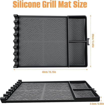2 Pack Silicone Grill Mat for Blackstone,Silicone Griddle Tools Mat with Drip Pad,Heat Resistant Spatula Mat for Outdoor Kitchen Grill,Side Mat for Blackstone Griddle Accessories(Black,2PCS)