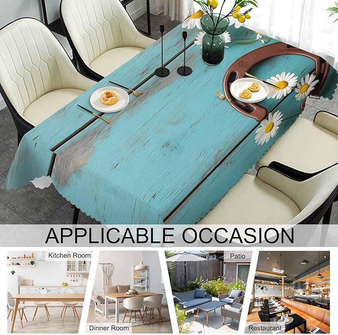 Daisy Dinner Table Cloths Rustic Wooden Horseshoe Daisy Decorative Tablecloth for Rectangle Tables 52"X70", Heavy Duty Table Covers Tablecloths for Kitchen Patio Banquet