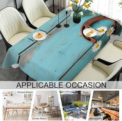 Daisy Dinner Table Cloths Rustic Wooden Horseshoe Daisy Decorative Tablecloth for Rectangle Tables 52"X70", Heavy Duty Table Covers Tablecloths for Kitchen Patio Banquet