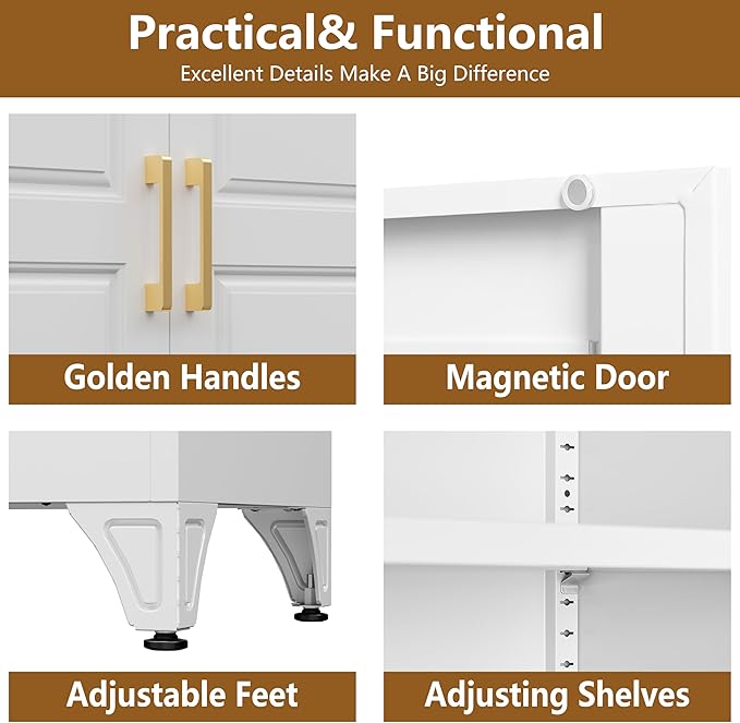 Polup Kitchen Pantry Cabinet, 75" Tall Pantry Cabinet with Three Drawers, Metal Storage Cabinets with Doors and Shelves, Freestanding Food Cupboard for Dining, Living Room, White, Assembly Required