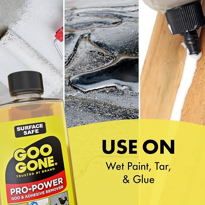Goo Gone Spray Pro-Power Adhesive Remover with Scraper, Professional Strength, Easily Removes Wood Glue, Grease, Tar, Stickers, Goos, Wet Paint & Grime, Surface Safe, Fast Working, 16 Fl Oz