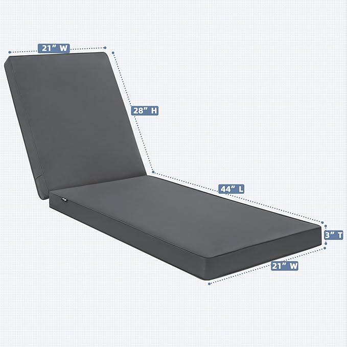 Favoyard Chaise Lounge Cushions Outdoor 72 x 21 x3 Inch Waterproof & 3-Year Fade Resistant Outdoor Lounge Chair Cushions with Removable Cover, Ties and Hidden Zipper for Patio Pool Lounge Chairs