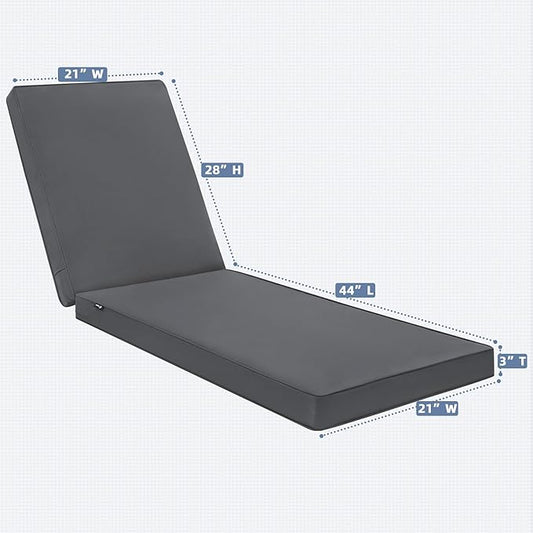 Favoyard Chaise Lounge Cushions Outdoor 72 x 21 x3 Inch Waterproof & 3-Year Fade Resistant Outdoor Lounge Chair Cushions with Removable Cover, Ties and Hidden Zipper for Patio Pool Lounge Chairs