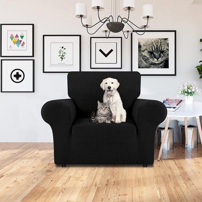 LURKA Stretch Chair Cover for Sofa, 1 Piece Armchair Slipcover, Black | Soft Stretch Jacquard, Fits 31"-55" Armchairs, Elastic Bottom for Secure Fit, Machine Washable, Pet & Kid Friendly