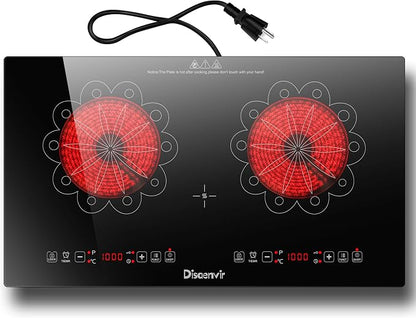 2 Burner Electric Cooktop 24 Inch 110V Plug in | Countertop and Built-in Two Burner Electric Stove Portable, Child Lock, Timer, Suitable for Rv, Dorm, Apt., 120V
