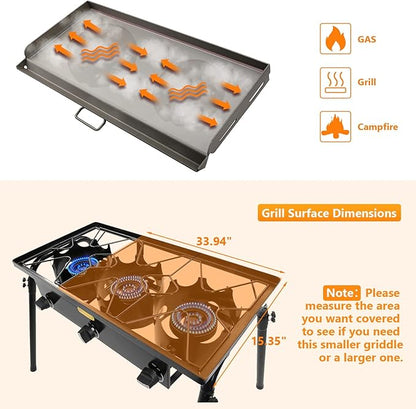 Hisencn Griddle for Camp Chef 2 Burner Stove, 14x32'' Flat Top Griddle for Gas Grills, Camping Griddle for Camp Chef explorer 14, Cast Iron 14 inch Griddle