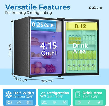 Electactic Compact Refrigerator 4.4 cu.ft mini fridge with Water Dispenser, Single Door Refrigerator with Adjustable Temperature Settings, Low noise, for Bedroom, Office, Dorm Black