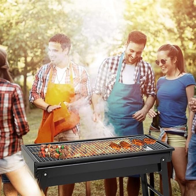 Portable Charcoal Grill Black Metal Foldable BBQ Grills Outdoor Cooking Charcoal Barbeque for Picnic Camping Patio Backyard Cooking 23.62 times 8.66 times 12.99 inch BBQ Gri