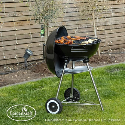 19590 17’ Charcoal Kettle BBQ Grill With Lid & Wheels/Outdoor, Picnic, Camping, Cooking/Chrome & Zinc Plated Grids / 72cm x 44cm