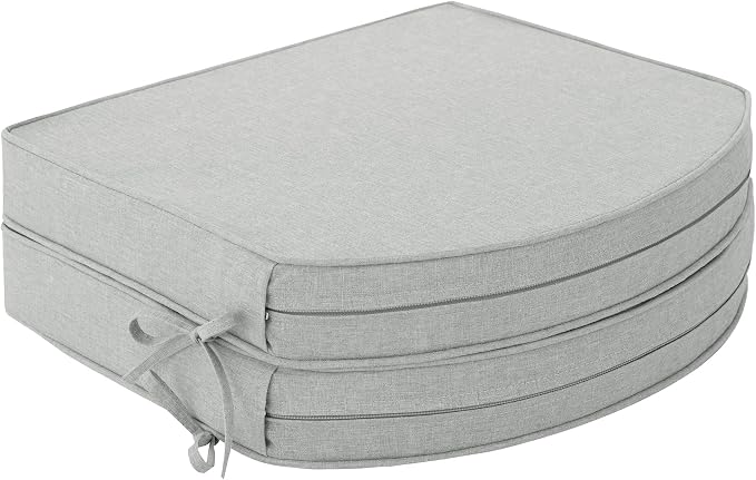 Outdoor Chair Cushions D Shaped, Set of 2, 17 x 16 Inch, Light Grey | Water Resistant, Fade Resistant, Patio Furniture Seat Chair Pads Replacement with Ties, Non-Slip Bottom, Removable Cover