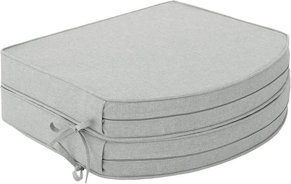 Outdoor Chair Cushions D Shaped, Set of 2, 17 x 16 Inch, Light Grey | Water Resistant, Fade Resistant, Patio Furniture Seat Chair Pads Replacement with Ties, Non-Slip Bottom, Removable Cover
